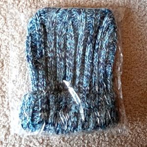 Blue and black knit beanie